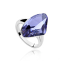 CRYSTALLIZED™ Element Crystal Finger Ring with Zinc Alloy Diamond Shape platinum plated Tanzanite 2.0cm US Ring Sold By PC