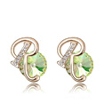 CRYSTALLIZED™ Element Crystal Earring with Zinc Alloy Letter R real gold plated Light Emerald Sold By Pair