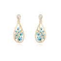Austrian Crystal Earring Zinc Alloy with Austrian Crystal Teardrop real gold plated sea blue Sold By Pair