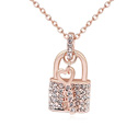 Collar de cristal austriaco, aleación de zinc, con 5cm extender cadena, Cerradura y llave, chapado en oro de rosa real, con diamantes de imitación de Austriaco, claro, 2.2x1.5cm, Vendido para aproximado 15.5 Inch Sarta