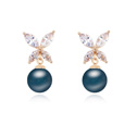 CRYSTALLIZED™ Crystal orecchino di perla, perla cristallo CRYSTALLIZED™, with ottone, Fiore, placcato oro vero, Micro spianare cubic zirconia, blu scuro, 1.3x2.5cm, Venduto da coppia