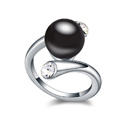 CRYSTALLIZED™ Crystal Pearl Finger Ring with Zinc Alloy Round platinum plated black 1.8cm US Ring .5 Sold By PC