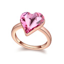 Anillo de dedo de Swarovski Element Crystal, con aleación de zinc, Corazón, chapado en oro de rosa real, Rosa, 1.8cm, tamaño:7, Vendido por UD