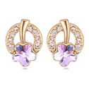 CRYSTALLIZED™ Element Crystal Earring with Zinc Alloy Flower real gold plated Violet Sold By Pair