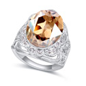 CRYSTALLIZED™ Element Crystal Finger Ring with Zinc Alloy platinum plated faceted Smoked Topaz 1.8cm US Ring Sold By PC