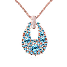 Austrian Crystal Necklace Zinc Alloy with brass chain with 9cm extender chain Teardrop real rose gold plated rope chain & with Austria rhinestone & faceted sea blue nickel lead & cadmium free Sold Per Approx 18.11 Inch Strand