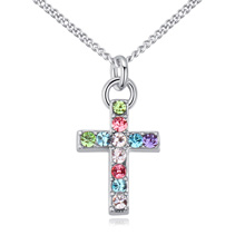 Austrian Crystal Necklace Zinc Alloy with iron chain with 5cm extender chain Cross platinum plated twist oval chain & with Austria rhinestone multi-colored nickel lead & cadmium free Sold Per Approx 15.75 Inch Strand