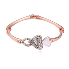 Zinc Alloy Bracelet Heart real rose gold plated with Austria rhinestone & enamel silver-grey lead & cadmium free 3cm Sold Per Approx 6 Inch Strand