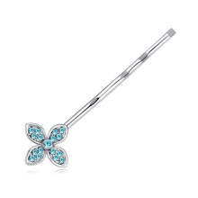 Hair Slide Zinc Alloy Flower platinum plated with Austria rhinestone lead & cadmium free Sold By PC