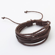 PU Leather Cord Bracelets Linen with PU Leather multi-strand brown 1-1.5cm Sold Per Approx 7 Inch Strand
