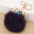 Fur Ball Pom Pom Keychain Zinc Alloy with Rabbit Fur Crown gold color plated with rhinestone dark purple lead & cadmium free 65mm Sold By Strand