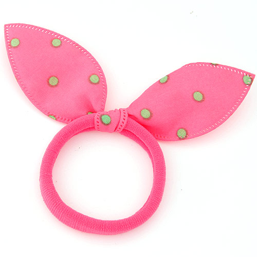 Bunny Ears Hair Scrunchies Rubber Band with Cloth Bowknot bright rosy red Sold By PC