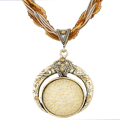 Resin Necklace Zinc Alloy with Glass Seed Beads & Resin Round antique bronze color plated yellow lead & cadmium free Sold Per Approx 15.75 Inch Strand