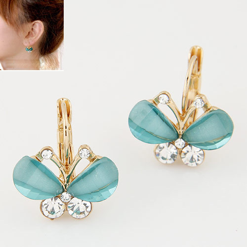 Zinc Alloy Lever Back Earring with Resin Butterfly gold color plated blue lead & cadmium free Sold By Pair
