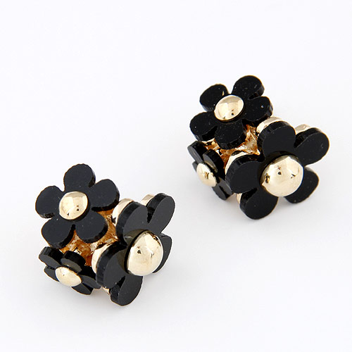 Resin Earring Zinc Alloy with Resin Flower gold color plated lead & cadmium free 17mm Sold By Pair