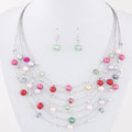 Zinc Alloy Jewelry Sets earring & necklace with ABS Plastic Pearl & Crystal platinum color plated multi-colored lead & cadmium free 450mm Length Approx 17.72 Inch Sold By PC