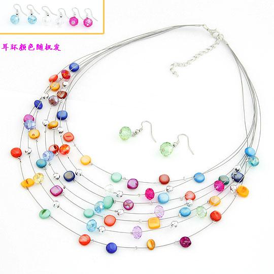 Shell Jewelry Sets earring & necklace Zinc Alloy with Shell platinum color plated multi-colored lead & cadmium free 400mm Length Approx 15.75 Inch Sold By Set