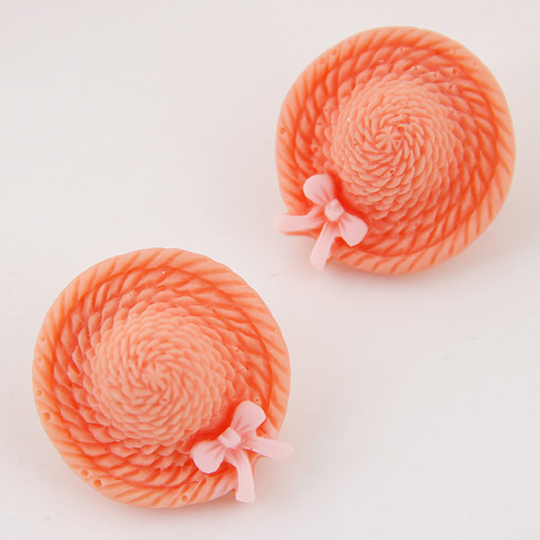 Resin Earring with Zinc Alloy Hat gold color plated reddish orange 25mm Sold By Pair