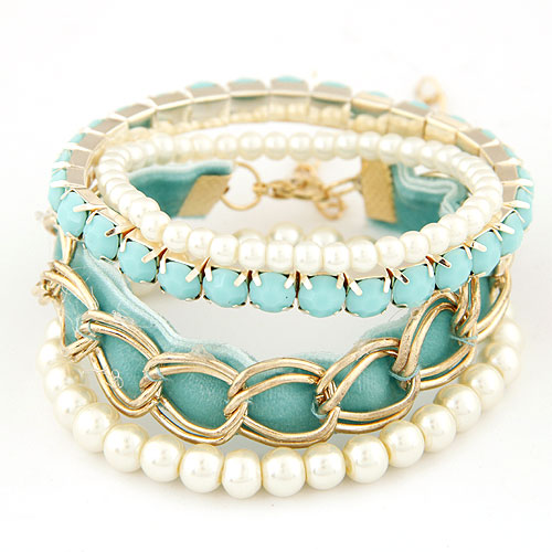 Zinc Alloy Bracelet Set with ABS Plastic Pearl & Resin gold color plated  lead & cadmium free 170mm Length Approx 6.69 Inch Sold By Set