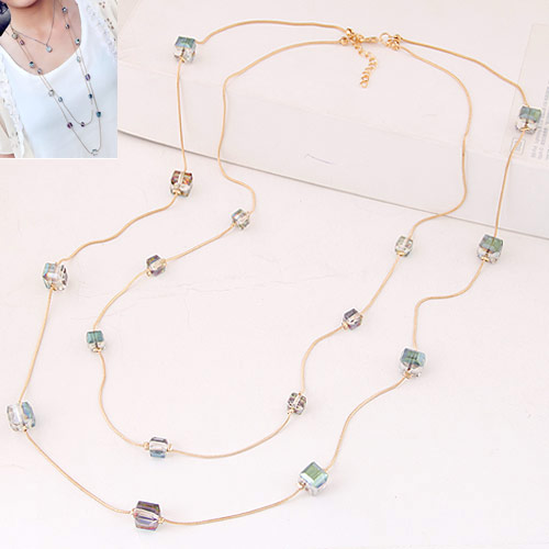 Zinc Alloy Sweater Chain Necklace with Crystal Cube gold color plated lead & cadmium free Sold Per Approx 33.46 Inch Strand