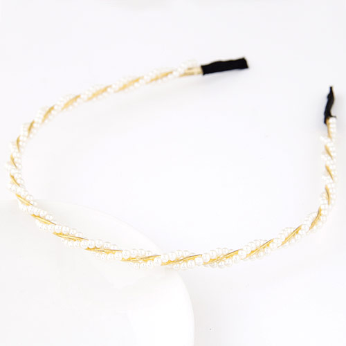 Haarbanden, Zinc Alloy, met ABS kunststof parel, gold plated, lood en cadmium vrij, 130x125mm, Verkocht door PC