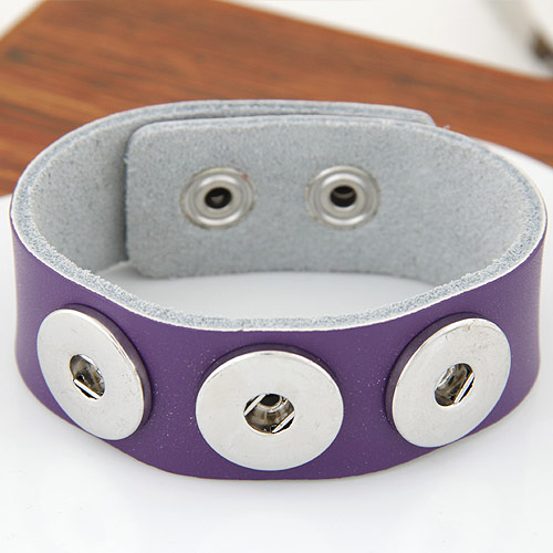 Snap Button Bracelet Zinc Alloy with Cowhide platinum color plated purple lead & cadmium free Sold Per Approx 7 Inch Strand