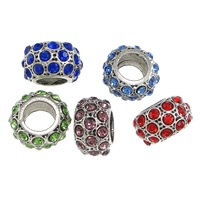 Zinc Alloy Large Hole Bead Rondelle antique silver color plated with rhinestone nickel lead & cadmium free Approx 6mm Sold By Lot