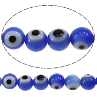 Böser Blick Lampwork Perlen, rund, böser Blick- Muster, blau, 4mm, Bohrung:ca. 0.5mm, Länge ca. 16 ZollInch, 10SträngeStrang/Menge, ca. 105PCs/Strang, verkauft von Menge