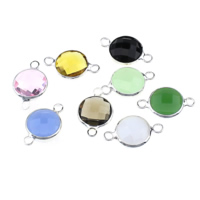 Glass Connector Brass with Glass Flat Round silver color plated faceted & 1/1 loop mixed colors nickel lead & cadmium free Approx 1.5mm Sold By Lot