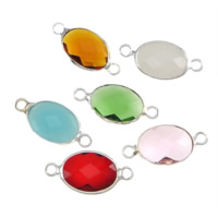Glass Connector Brass with Glass Flat Oval silver color plated faceted & 1/1 loop mixed colors nickel lead & cadmium free Approx 2mm Sold By Lot