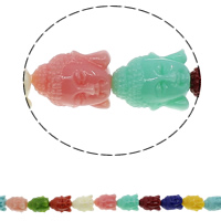 Buddhistiske perler, Syntetisk Coral, Buddha, buddhistiske smykker, blandede farver, 11x15x11mm, Hole:Ca. 1mm, Længde Ca. 12.2 inch, 5Strands/Bag, Ca. 20pc'er/Strand, Solgt af Bag