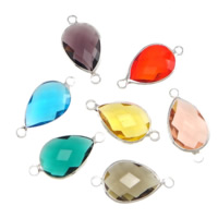 Glass Connector Brass with Glass Teardrop silver color plated faceted & 1/1 loop mixed colors nickel lead & cadmium free Approx 2mm Sold By Lot