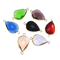 Glass Connector Brass with Glass Teardrop gold color plated faceted & 1/1 loop mixed colors nickel lead & cadmium free Approx 3mm Sold By Lot
