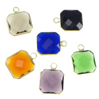 Brass Jewelry Pendants with Glass Square gold color plated faceted mixed colors nickel lead & cadmium free Approx 2mm Sold By Lot