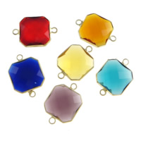 Glass Connector Brass with Glass Square gold color plated faceted & 1/1 loop mixed colors nickel lead & cadmium free Approx 2mm Sold By Lot