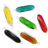 Glass Connector Brass with Glass Flat Oval silver color plated faceted & 1/1 loop mixed colors nickel lead & cadmium free Approx 2mm Sold By Lot