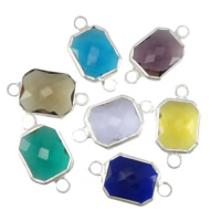 Glass Connector Brass with Glass Rectangle silver color plated faceted & 1/1 loop mixed colors nickel lead & cadmium free Approx 2mm Sold By Lot