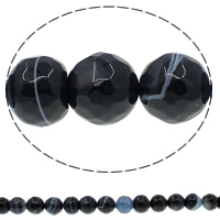 Natürliche schwarze Achat Perlen, Schwarzer Achat, rund, verschiedene Größen vorhanden & facettierte, Bohrung:ca. 1mm, Länge ca. 15 ZollInch, verkauft von Menge