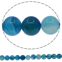 Perle Agate bleue naturelle, Rond, normes différentes pour le choix, Trou:Environ 1mm, Longueur Environ 15 pouce, Vendu par lot