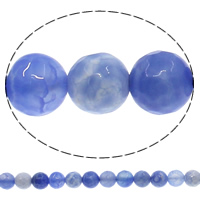 Natural Crackle akaatti helmiä, Pyöreä, kasvot, sininen, 8mm, Reikä:N. 1mm, Pituus N. 15 tuuma, 10säikeet/erä, N. 48PC/Strand, Myymät erä