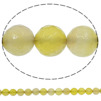 Perle Agate jaune naturelle, Rond, facettes, 10mm, Trou:Environ 1mm, Longueur Environ 15 pouce, 10Strandstoron/lot, Environ 38PC/brin, Vendu par lot