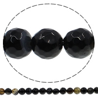 Natürliche schwarze Achat Perlen, Schwarzer Achat, rund, verschiedene Größen vorhanden & facettierte, Bohrung:ca. 1mm, Länge ca. 15 ZollInch, verkauft von Menge