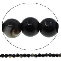 Prirodni Crna ahat perle, Crna Agate, Krug, različite veličine za izbor, Rupa:Približno 1mm, Dužina Približno 15 inčni, Prodano By Lot