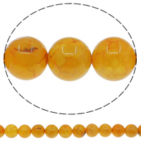 Naturlige gule Agate perler, Crackle Agate, Runde, gul, 12mm, Hole:Ca. 1mm, Længde Ca. 15 inch, 10Strands/Lot, Ca. 32pc'er/Strand, Solgt af Lot