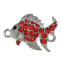 Tibetan Style Magnetic Clasp, Fish, platinum color plated, enamel & with rhinestone & single-strand, red, nickel, lead & cadmium free, 15.50x22.50x7mm, Hole:Approx 2mm, 30PCs/Lot, Sold By Lot