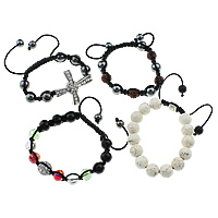 Mixed Material Woven Ball Bracelets with Nylon Cord adjustable 9-12.5mm 35-43x25-34x4-6mm Length Approx 11 Inch Sold By Lot