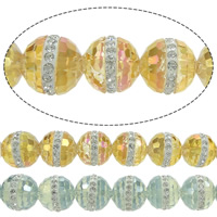 Okrągłe kryształowe koraliki, Kryształ, ze ceglana Pave, Koło, Częściowo platerowane, fasetowany & z kamieniem, mieszane kolory, 10mm, otwór:około 1.5mm, około 40komputery/Strand, sprzedawane na około 15 cal Strand