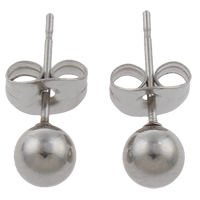 Stainless Steel Stud Earrings, Round, original color, 5mm, 10Pairs/Bag, Sold By Bag