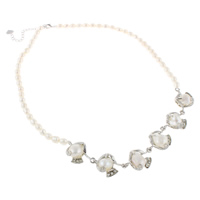 Sladkovodní Pearl mosaz řetěz náhrdelník, s Mosaz, s 4.5cm extender řetězce, Rýže, přírodní, s drahokamu, bílý, 5-6mm, 18x26x10mm, Prodáno za Cca 17.5 inch Strand