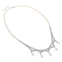 Sladkovodní Pearl mosaz řetěz náhrdelník, s Mosaz, s 4.5cm extender řetězce, Rýže, přírodní, bílý, 6-7mm, 6x12x6mm, Prodáno za Cca 18 inch Strand